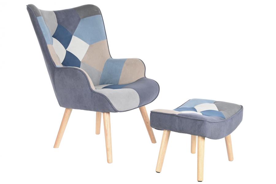 Sillon Set 2 Lino Rubberwood 70X73X100 Patchwork