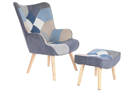 Sillon Set 2 Lino Rubberwood 70X73X100 Patchwork