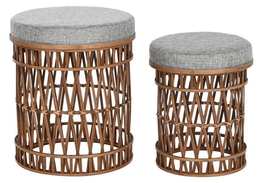 Reposapies Set 2 Bambu Poliester 40X40X48 Marron