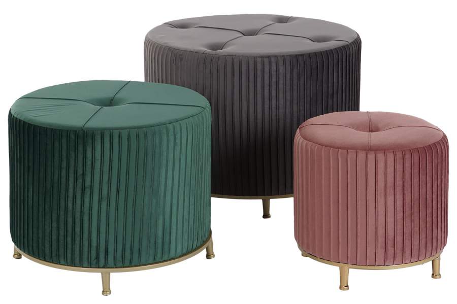Reposapies Set 3 Poliester Mdf 60X60X45 Terciopelo