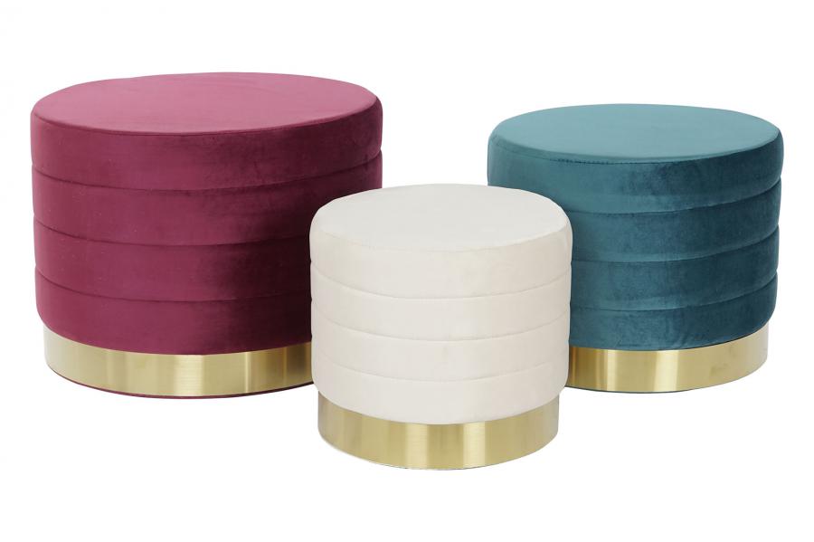 Reposapies Set 3 Poliester Mdf 60X60X45 Terciopelo