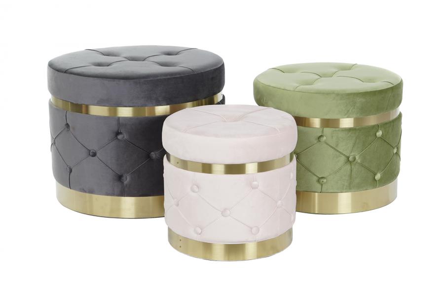 Reposapies Set 3 Poliester Mdf 60X60X47 Terciopelo