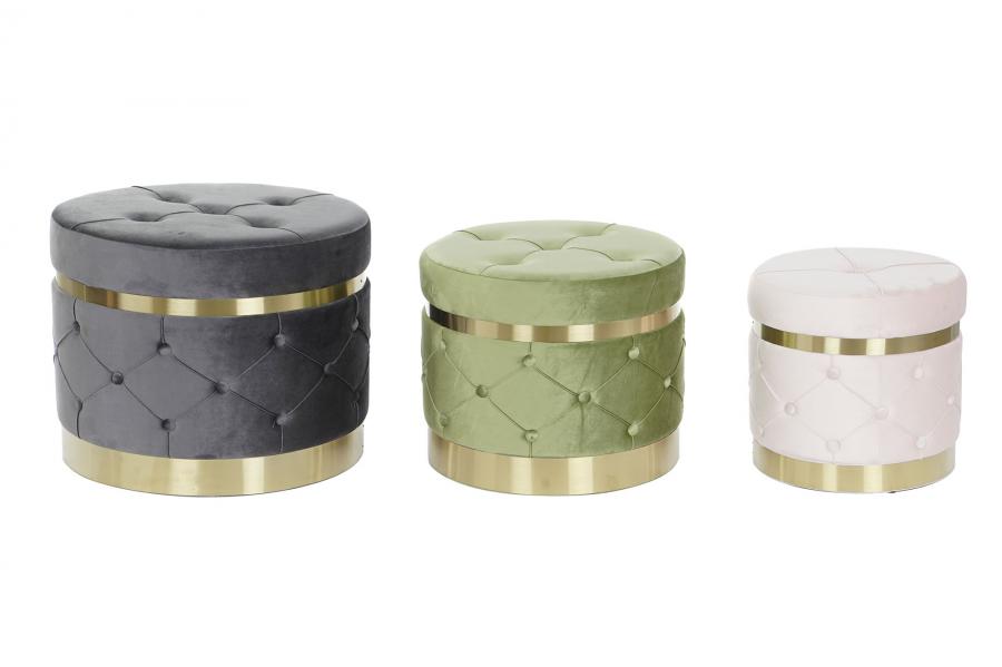 Reposapies Set 3 Poliester Mdf 60X60X47 Terciopelo