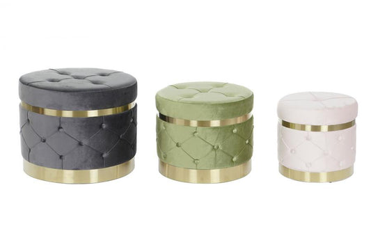 Reposapies Set 3 Poliester Mdf 60X60X47 Terciopelo