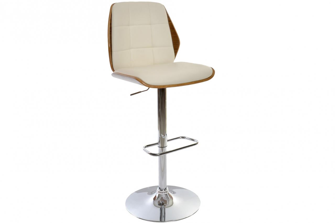 Taburete Pu Nogal 50X52X121 Ajustable Crema
