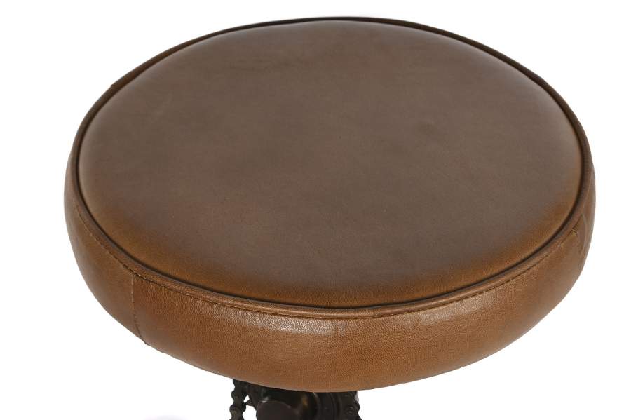 Taburete Piel Hierro 41X42X74 Pedales Marron