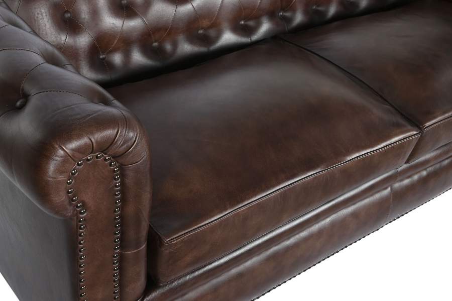 Sofa Piel 190X77X80 Chester 3 Plazas Marron Oscuro