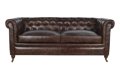 Sofa Piel 190X77X80 Chester 3 Plazas Marron Oscuro