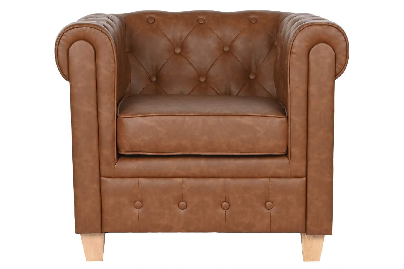 Sillon Poliester Madera 80X80X70 Simil Piel Marron