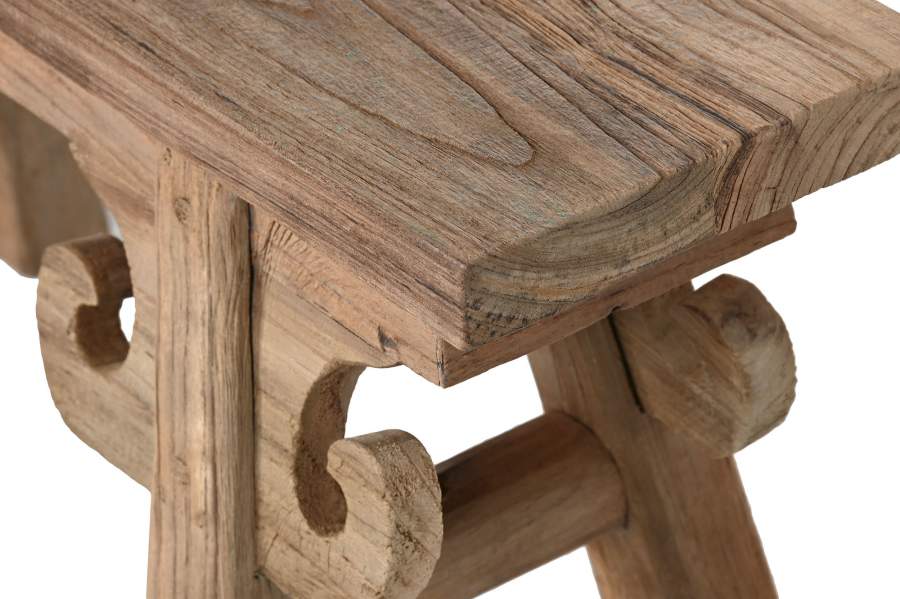 Taburete Teca Reciclada 65X17X32 Tallada Natural