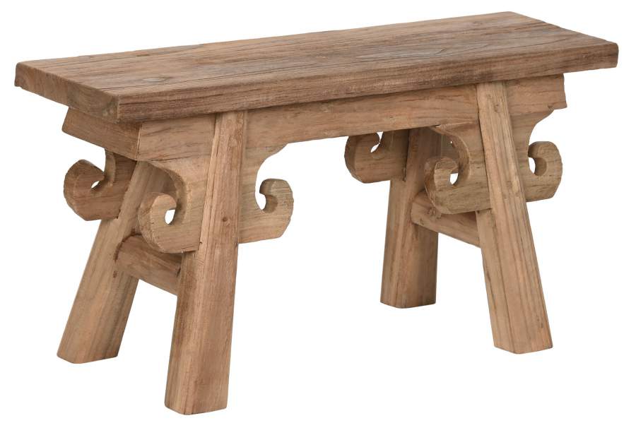 Taburete Teca Reciclada 65X17X32 Tallada Natural