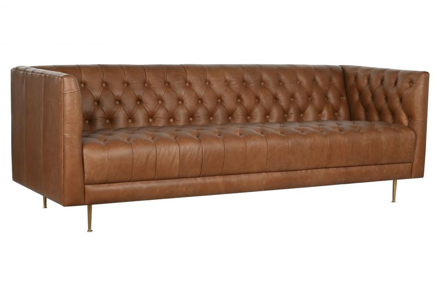 Sofa Piel Acero 209X77X74 Capitone Cognac