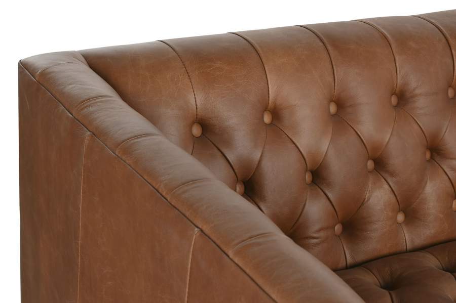 Sofa Piel Acero 209X77X74 Capitone Cognac