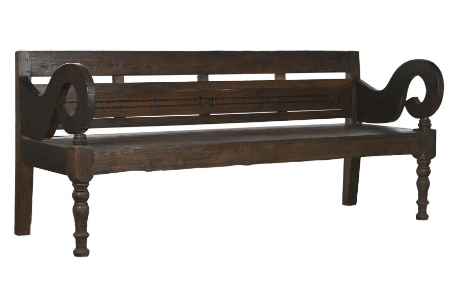 Banco Teca Maciza 196X60X82 Tallado Marron Oscuro