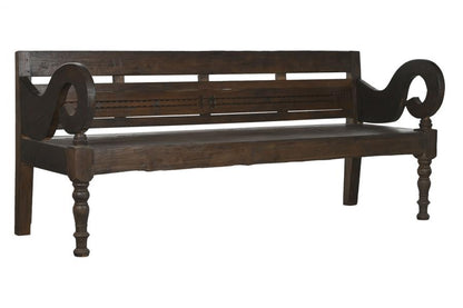 Banco Teca Maciza 196X60X82 Tallado Marron Oscuro