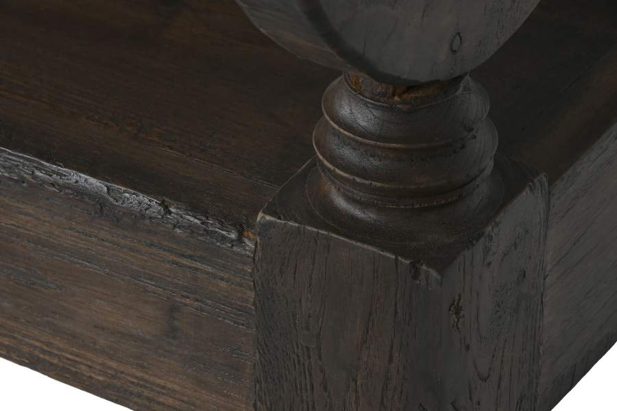 Banco Teca Maciza 196X60X82 Tallado Marron Oscuro