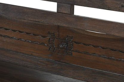 Banco Teca Maciza 196X60X82 Tallado Marron Oscuro
