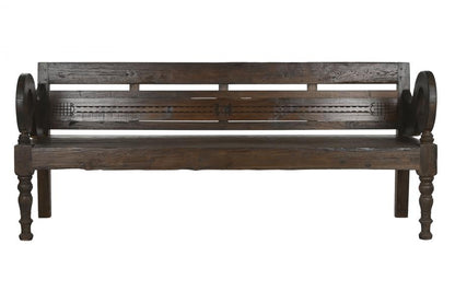 Banco Teca Maciza 196X60X82 Tallado Marron Oscuro