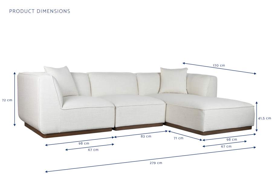 Sofa Madera De Hevea Poliester 279X171X72 Crema