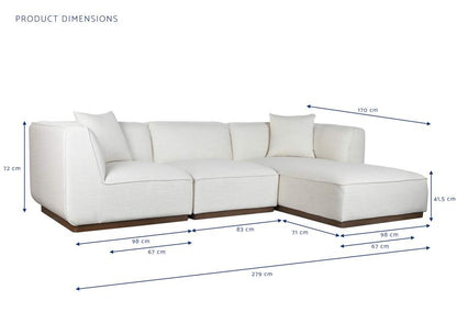 Sofa Madera De Hevea Poliester 279X171X72 Crema