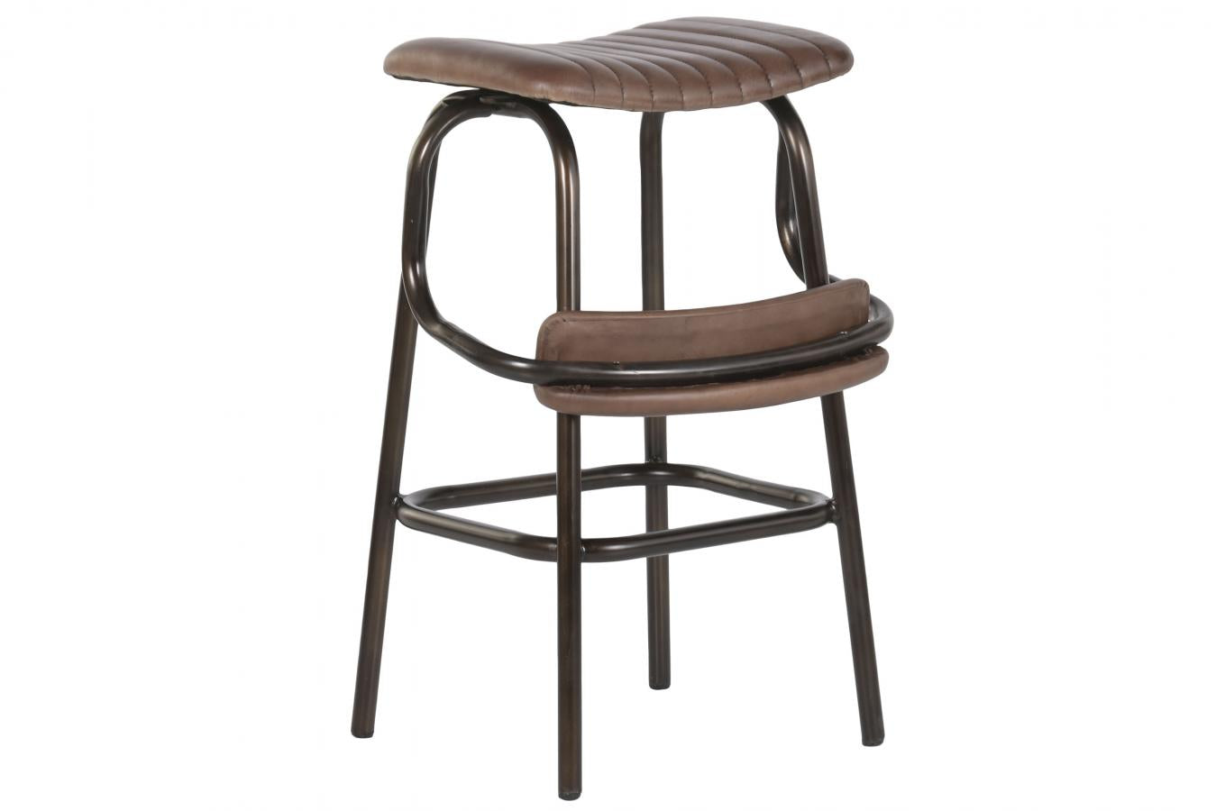 Taburete Piel Hierro 50X50X94 Plegable Marron
