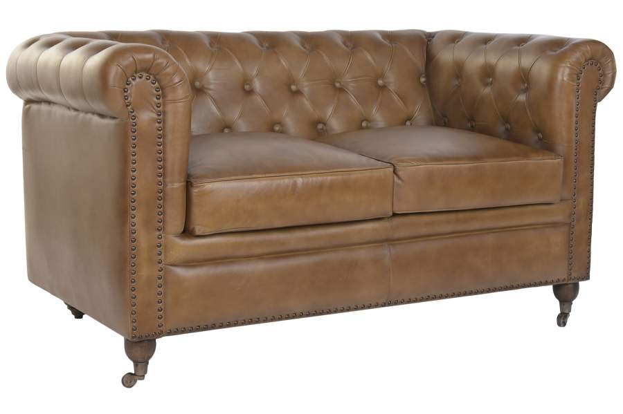 Sofa Piel 148X80X76 2 Plazas Cuero Envejecido