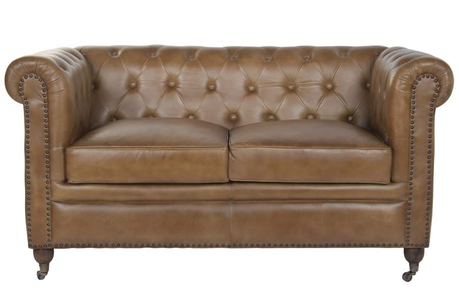 Sofa Piel 148X80X76 2 Plazas Cuero Envejecido