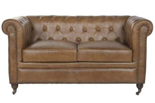 Sofa Piel 148X80X76 2 Plazas Cuero Envejecido