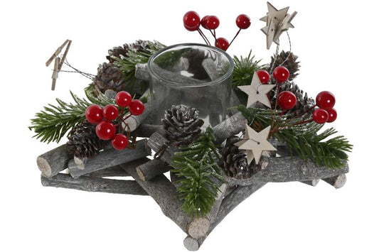 PORTAVELA MADERA CRISTAL 20X20X8 20 ESTRELLA