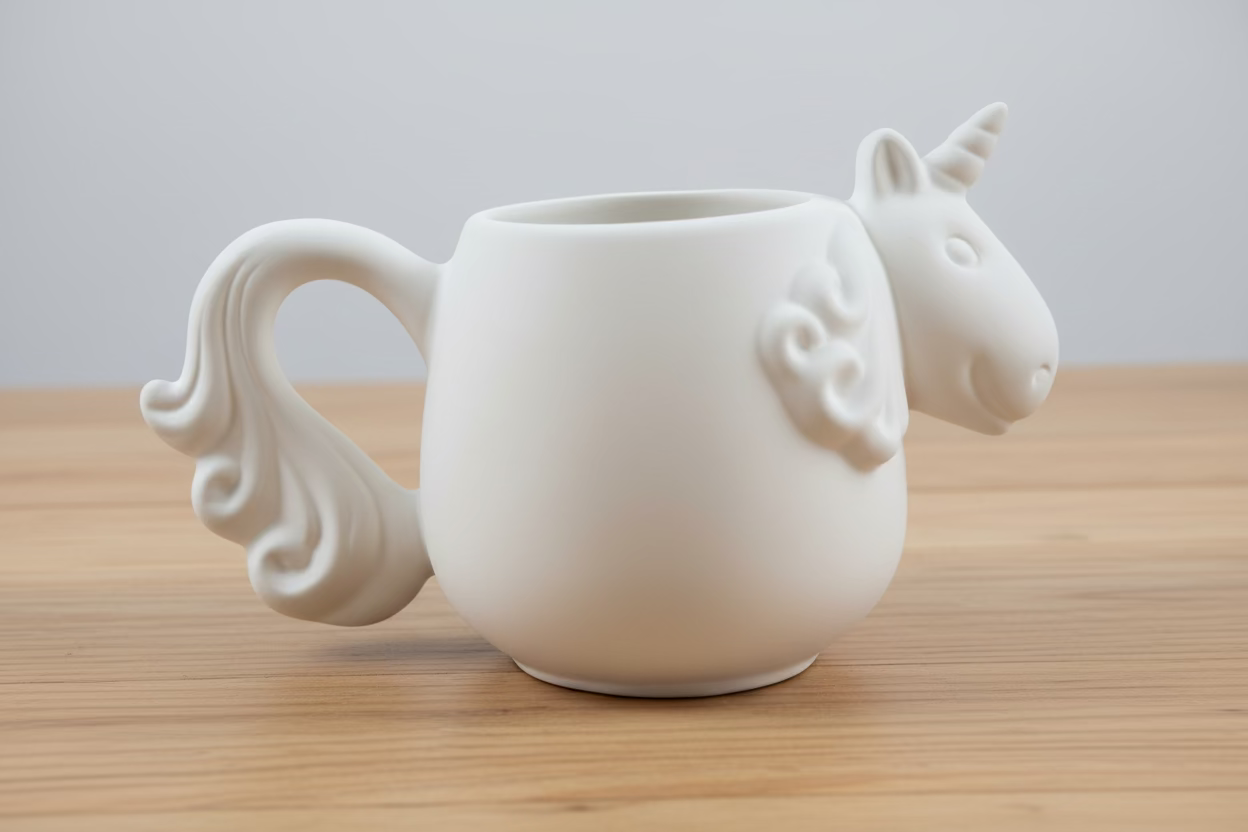 Taza mug unicornio de cerámica biscocho 10x10 cm sin pintar, para personalizar en COCOART Studio